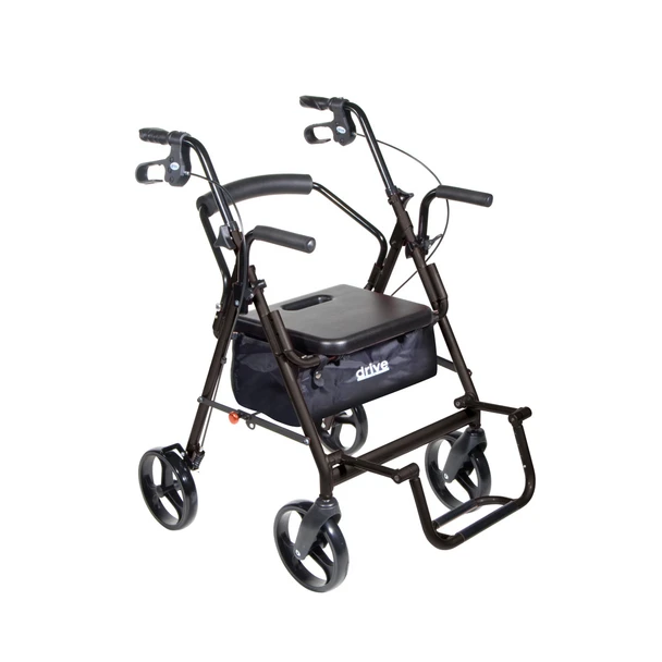 Drive Duet Rollator Transport Chair in Black, transport chair mode with footrest down