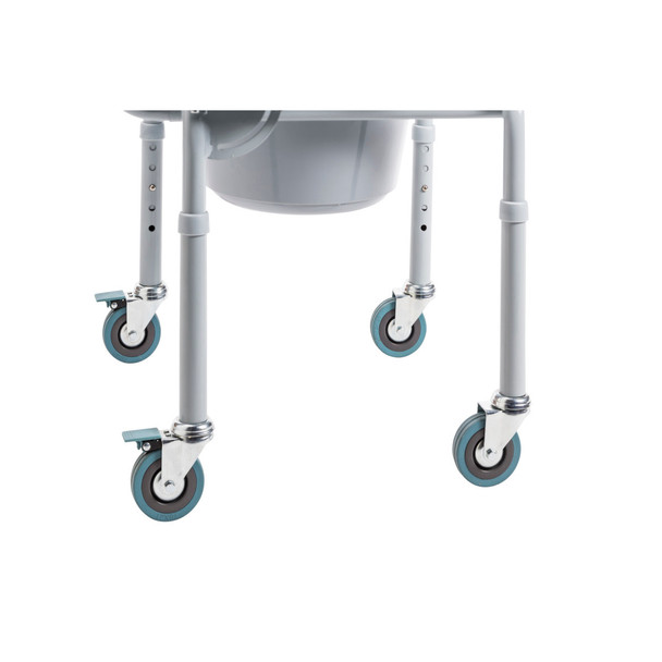 Swivel caster and commode bucket detail