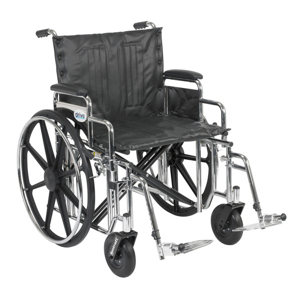 Drive Sentra HD Bariatric Wheelchair with swing-away footrests, three-quarter view