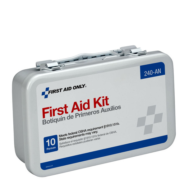 First 10 Unit First Aid Kit – Metal Case, OSHA Compliant, Weatherproof Case, Wall Mounting Tabs