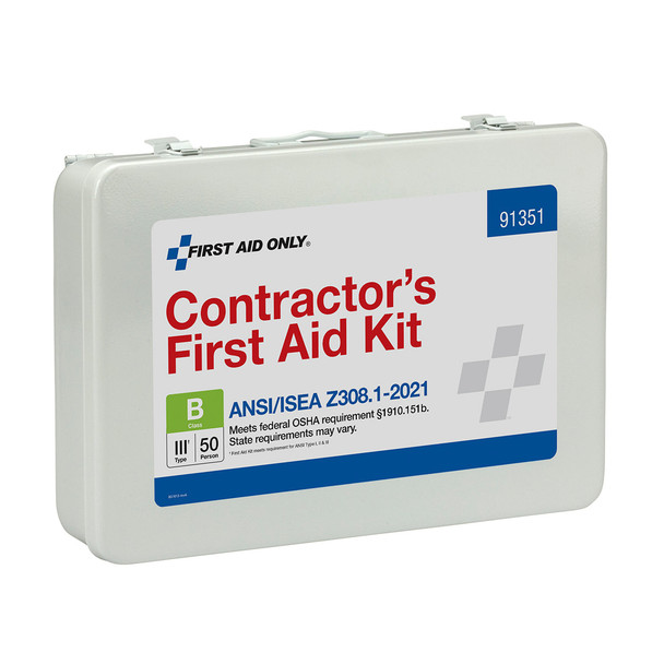 First 50 Person ANSI B Contractor Metal First Aid Kit – ANSI 2021 Compliant, Weatherproof Case