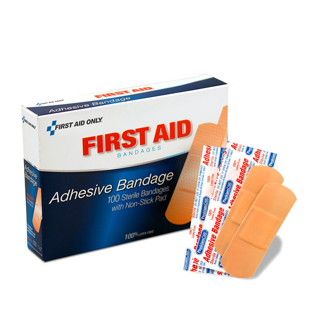 First 1"x3" Plastic Bandages – 100 per Box, 1"x3", Non-Stick Pad, Water-Repellent Backing, Ventilated Backing