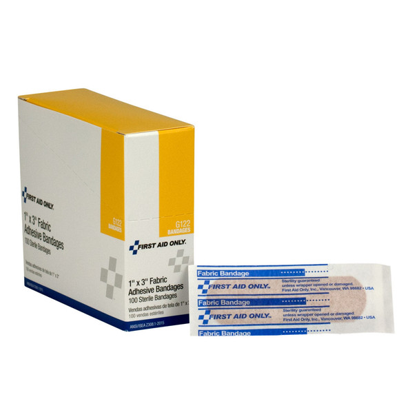 First 1"x3" Fabric Bandages – 100 Per Box, 1" x 3", 1"x3", Non-Stick Pad, Water-Repellent Backing
