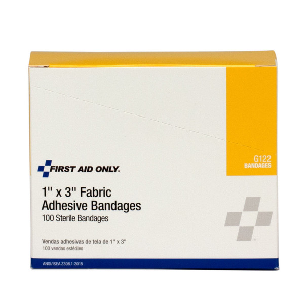First 1"x3" Fabric Bandages – 100 Per Box, 1" x 3", 1"x3", Non-Stick Pad, Water-Repellent Backing