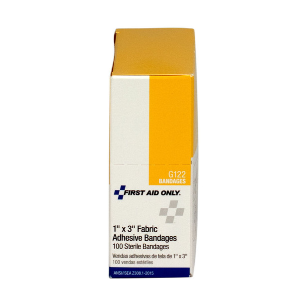 First 1"x3" Fabric Bandages – 100 Per Box, 1" x 3", 1"x3", Non-Stick Pad, Water-Repellent Backing