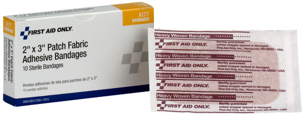 First 2"x3" Heavy Woven Fabric Bandages – 10 Per Box, 2"x3", Ventilated Backing, For Dressing Changes