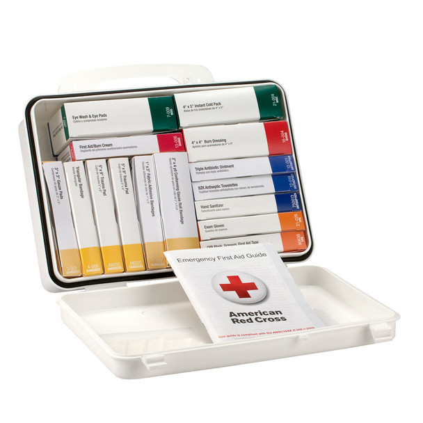 First 16 Unit 25 Person ANSI A First Aid Kit – ANSI 2015 Compliant, Weatherproof Case, Wall Mounting Tabs