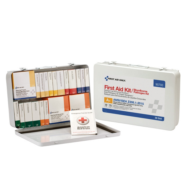 First 75 Person 36 Unit First Aid Kit – ANSI A+ Compliant with BBP Pack, Weatherproof Steel Case, Type III