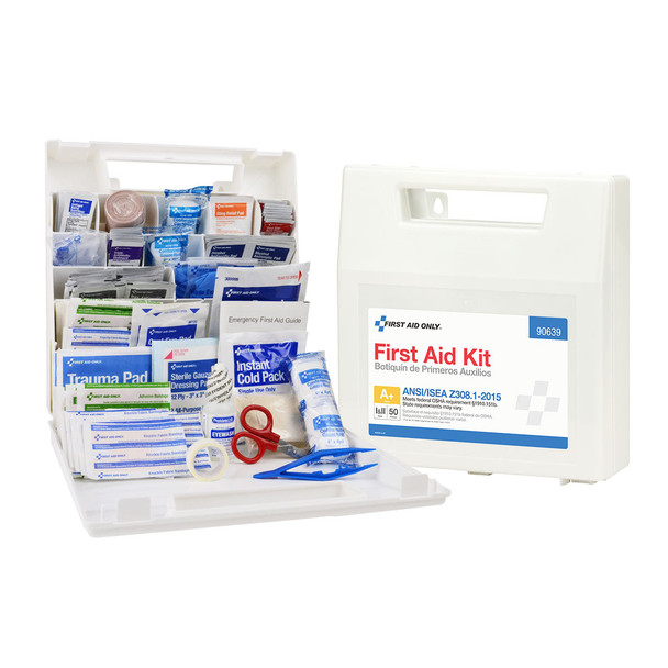 First 50 Person ANSI A+ Bulk First Aid Kit – Plastic, ANSI 2015 Compliant, OSHA Compliant, 183 Pieces Included
