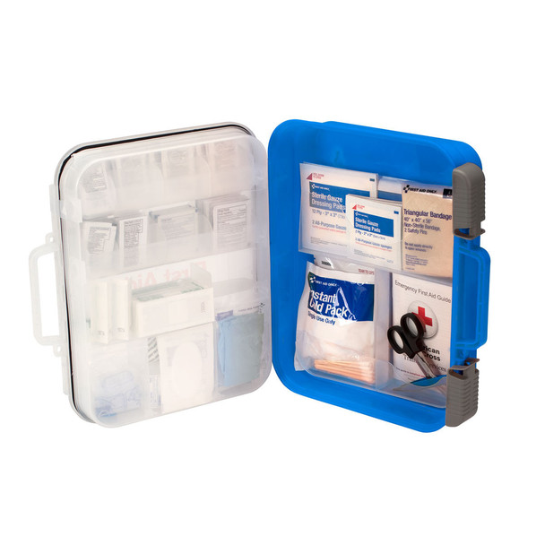 First American Red Cross Clear Cover 50 Person ANSI A First Aid Kit – Wall Mounting Tabs, OSHA Compliant
