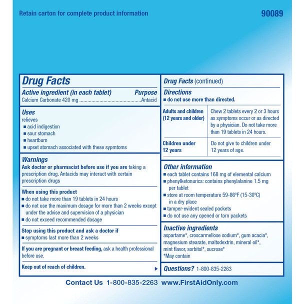 First PhysiciansCare Antacid Heartburn Medication – 50 Doses of Two Tablets, 420 Mg, For Workplace First