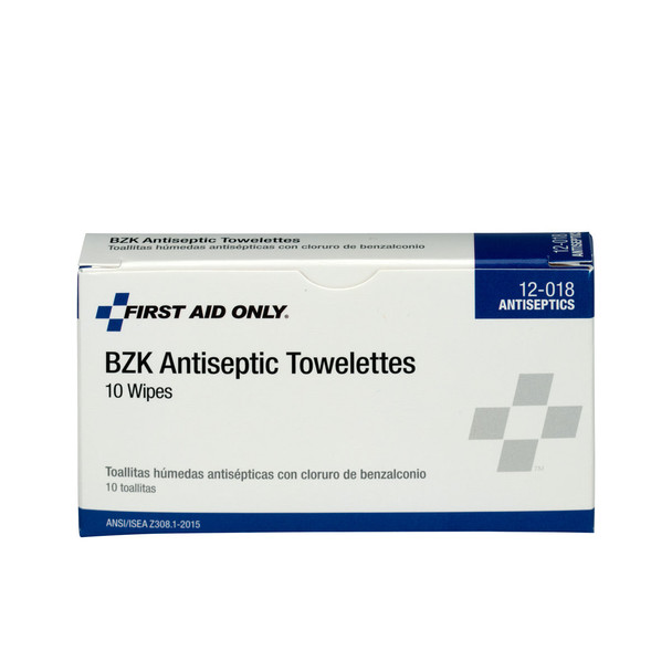 First BZK Antiseptic Wipes – 10 Per Box, Single-Use, For Workplace First Aid and Injury Care