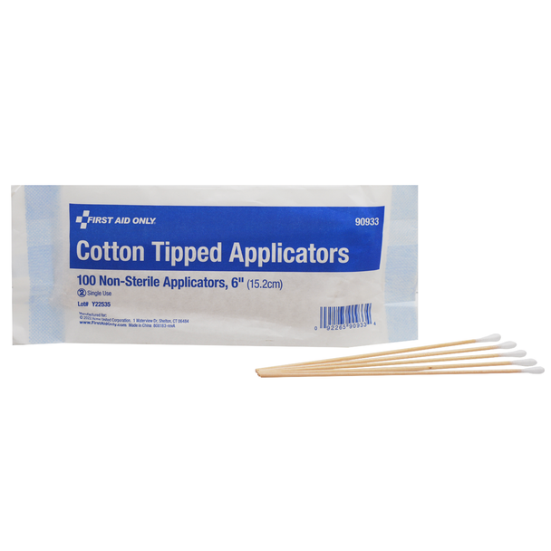 First Cotton Tipped Applicators – 6" Wood Shaft, 100 Per Bag, 100/bg, For Workplace First Aid and Injury Care