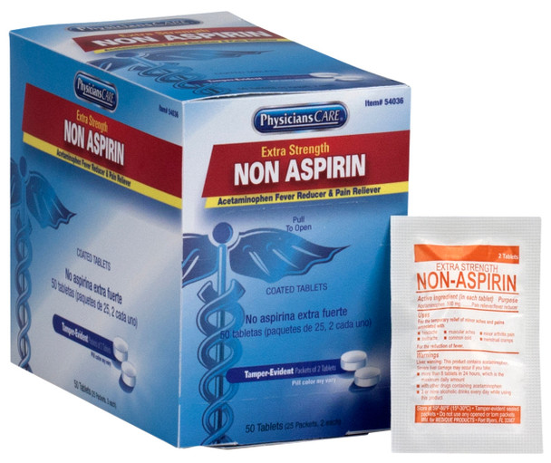 First PhysiciansCare Non-Aspirin 25x2 per Box – For Workplace First Aid and Injury Care, For Workplace First