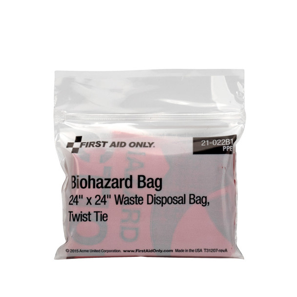 First Biohazard Bag with Tie – 1 per Bag, 24" x 24", 1/bg, For Workplace First Aid and Injury Care