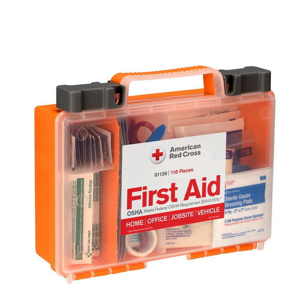 First American Red Cross Clear Cover 118-Piece First Aid Kit – For Workplace First Aid and Injury Care