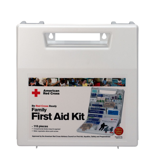 First American Red Cross Deluxe Family First Aid Kit – Plastic Case, Wall Mounting Tabs, For Workplace First