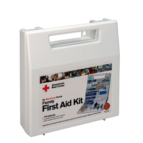 First American Red Cross Deluxe Family First Aid Kit – Plastic Case, Wall Mounting Tabs, For Workplace First