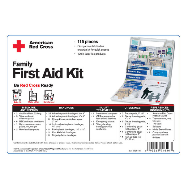 First American Red Cross Deluxe Family First Aid Kit – Plastic Case, Wall Mounting Tabs, For Workplace First