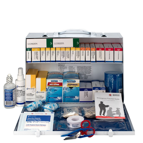 First 75 Person 2 Shelf First Aid Metal Cabinet – ANSI B+, Type I & II, with Medications, ANSI 2015 Compliant