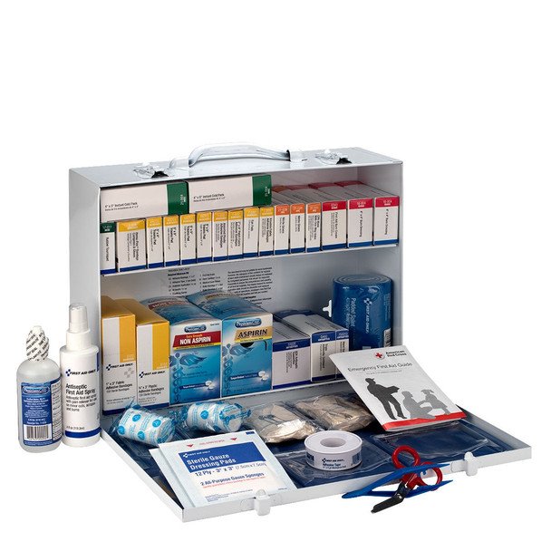 First 75 Person 2 Shelf First Aid Metal Cabinet – ANSI B+, Type I & II, with Medications, ANSI 2015 Compliant
