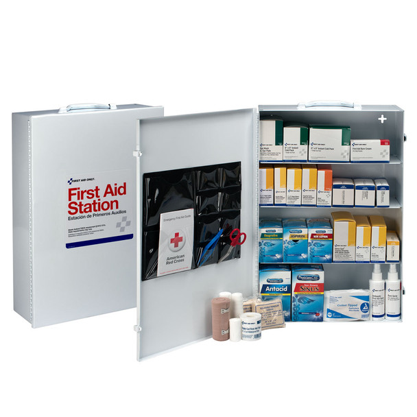 First 4 Shelf OSHA First Aid Station – Wall Mounting Tabs, OSHA Compliant, Treats Up to 150 People