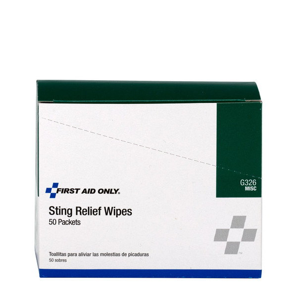 First Sting Relief Wipes – 50 Per Box, Single-Use, For Workplace First Aid and Injury Care