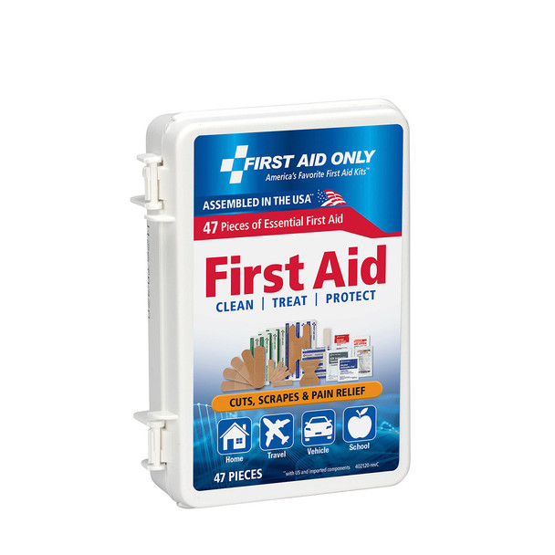 First Personal First Aid Kit – 47 Piece, Plastic Case, For Workplace First Aid and Injury Care