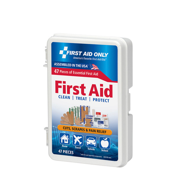 First Personal First Aid Kit – 47 Piece, Plastic Case, For Workplace First Aid and Injury Care