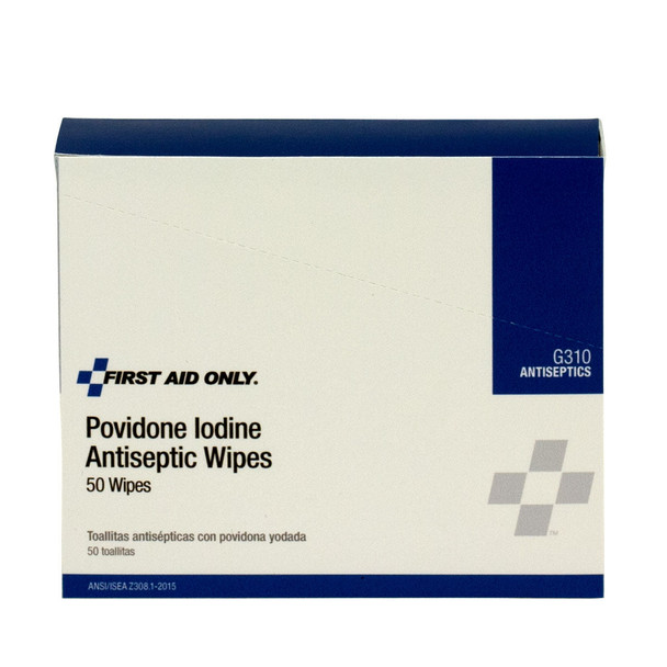 First Povidone Iodine Wipes – 50 Per Box, Single-Use, For Workplace First Aid and Injury Care