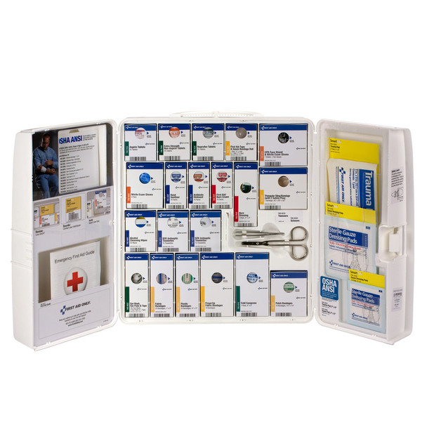 First 50 Person Large Plastic SmartCompliance ANSI A First Aid Cabinet with Medications – ANSI 2021 Compliant