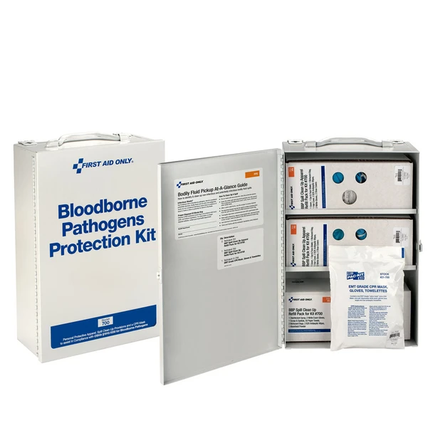 First Bloodborne Pathogen Spill Clean-Up First Aid Cabinet – BBP, Weatherproof Case, For Workplace First
