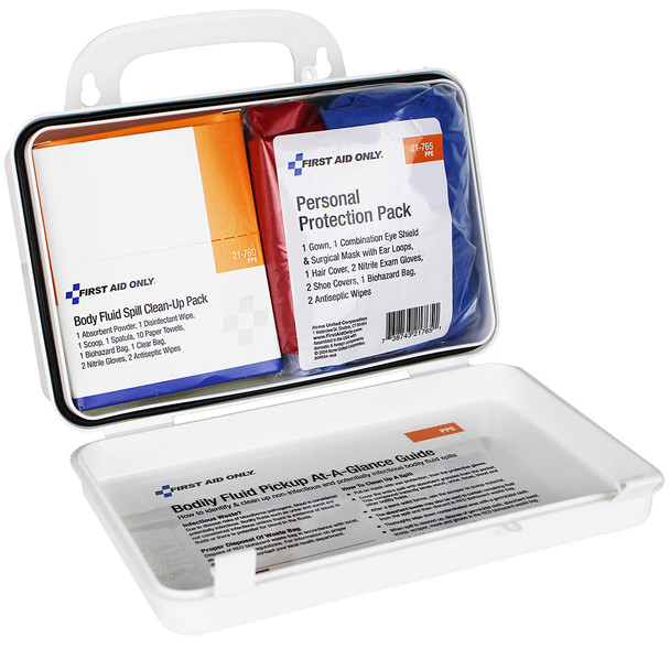 First Bloodborne Pathogen Unitized Spill Clean Up Kit – Plastic Case, BBP, OSHA Compliant, For Workplace First