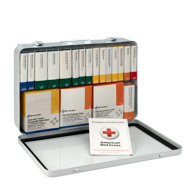 First 36 Unit First Aid Kit with BBP and CPR – Metal Case, Weatherproof Case, For Workplace First