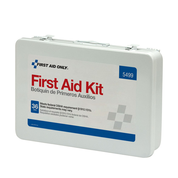 First 36 Unit First Aid Kit with BBP and CPR – Metal Case, Weatherproof Case, For Workplace First