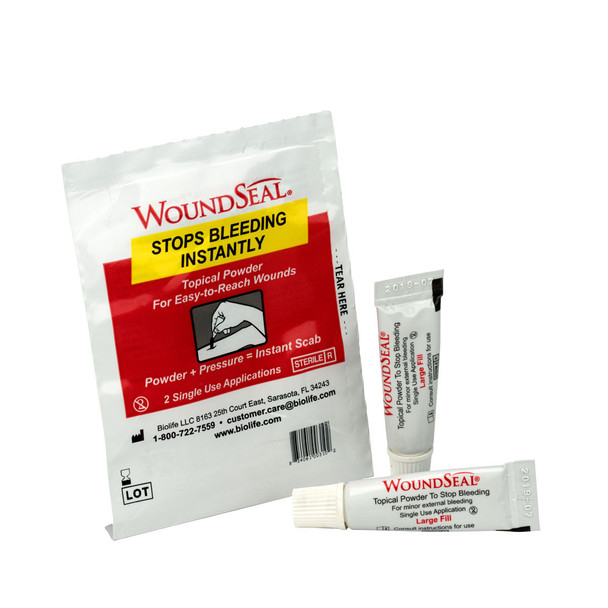 First Wound Seal Blood Clot Powder – Pour Packs, 2 Each, Single-Use, Safe and Easy to Use, For Workplace First