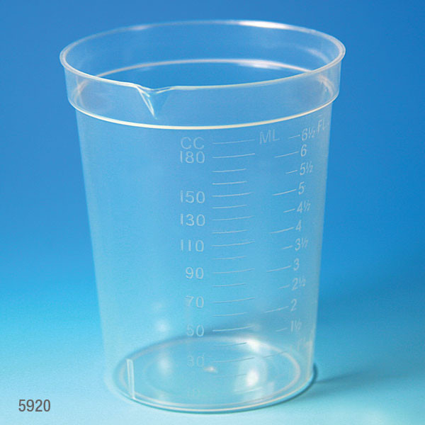 Globe Specimen Container – 6.5oz, with Pour Spout, PP, Graduated, With Pour Spout, For Laboratory Testing