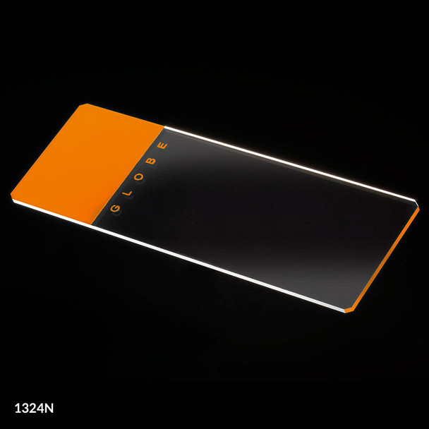 Globe Microscope Slides – Glass, 25 X 75mm, 90° Ground Edges with Safety Corners, Orange Frosted