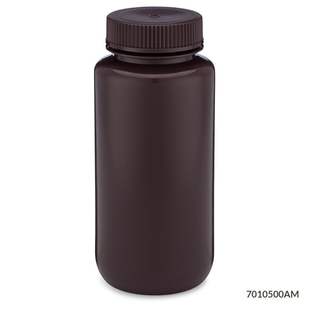 Globe Bottles, Diamond RealSeal, Wide Mouth Round, Amber Hdpe with Amber PP Closure, 500mL, 12/Pack