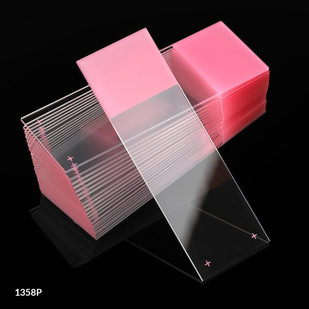 Globe Microscope Slides – Diamond White Glass, 25 X 75mm, Charged, 90° Ground Edges, Pink Frosted