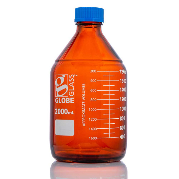 Globe 2000mL Amber Media Bottle – Globe Glass, Gl45 Screw Cap, Dual Graduations, 10/Pack, Dual Graduations