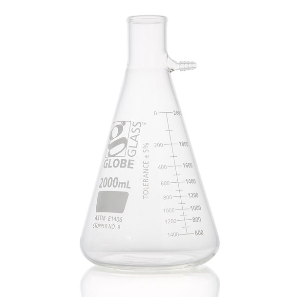 Globe 2000mL Flask – Filter, Globe Glass, Dual Graduations, 1/Pack, Dual Graduations, For Laboratory Testing