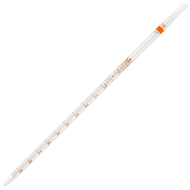 Globe 10mL Serological Pipette – Globe Glass, Reusable, 0.1 Graduations, Orange Band, 6 per box