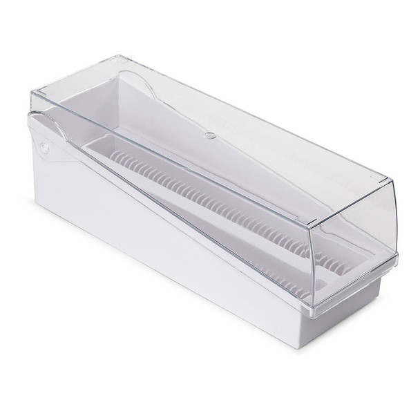 Globe Slide Storage Box with Hinged Lid and Removable Draining Tray – 100-Place Capacity, 6 per case, White