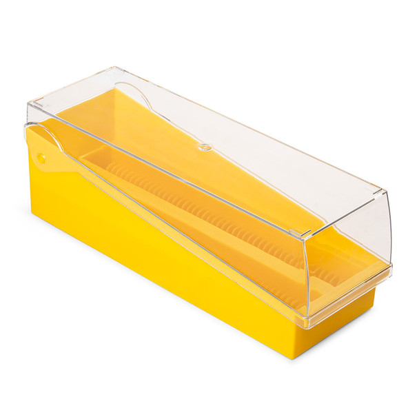Globe Slide Storage Box with Hinged Lid and Removable Draining Tray – 100-Place Capacity, 6 per case, Yellow