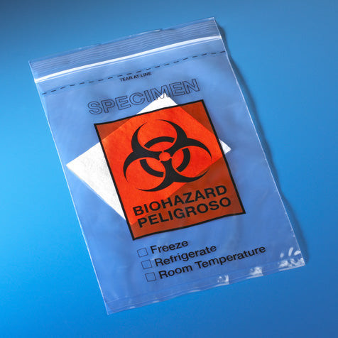 Globe Bag, Biohazard Specimen Transport, 6" X 9", Zipper Closure with Score Line, Document Pouch and Absorbent