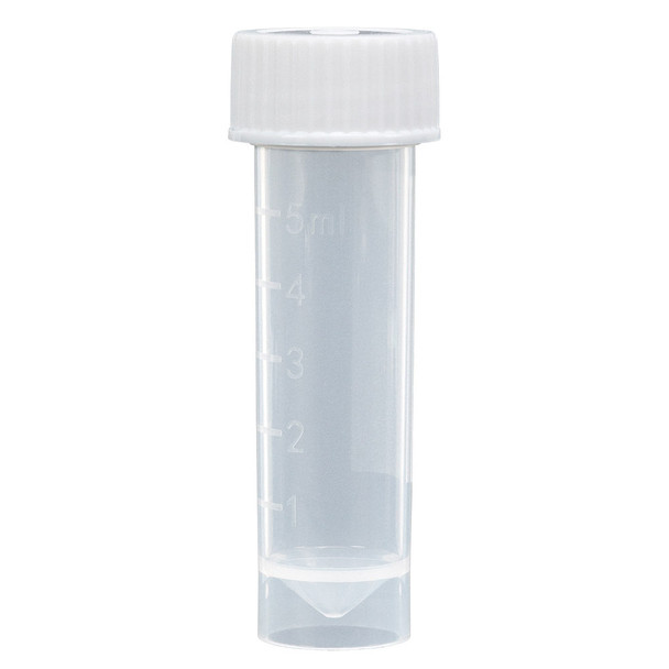 Globe Transport Tube – Molded Graduations, Self-Standing, With Attached White Screw Cap, Conical Bottom
