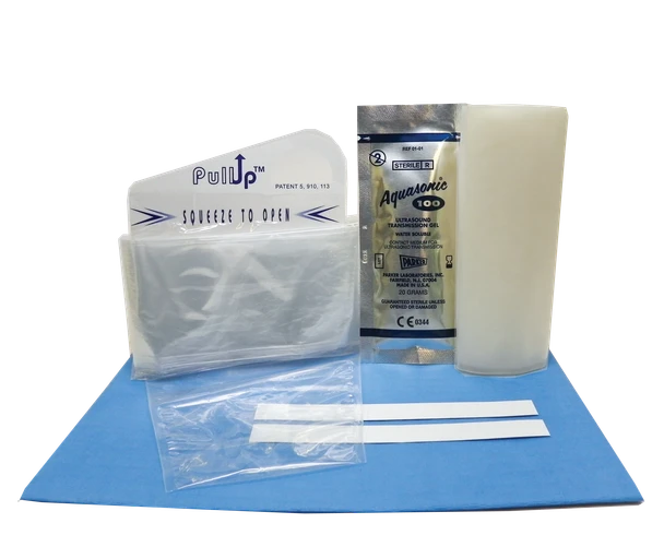 Aspen Protek PullUp Probe Covers – Propped-Open Sterile Kits with Gel and Bands, Soft and Clear Finishes