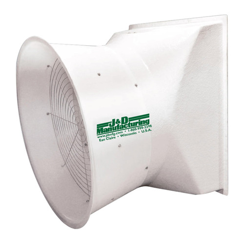 J&D Manufacturing VFP50GC3 50 Inch Fiberglass Exhaust Fan With Cone, Poly Shutter, 15,858 CFM, Belt Drive, 230/460V/3Ph