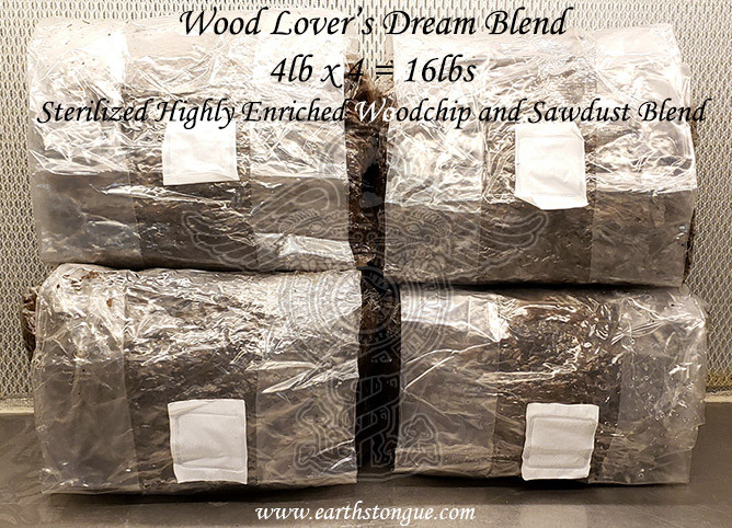 Earth's Tongue ™️ Woodlover's Dream Blend - 4 Sterilized Highly Enriched Woodchip and Sawdust Blend Bags